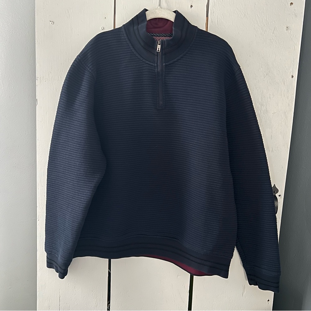 Ted Baker Ribbed Sweater Quarter Zip Long Sleeves Blue Men's Size 7